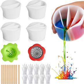 ARELENE 4 Pcs Split Cup for Paint Pouring Reusable Silicone Split Pouring Cups with Divider for DIY Making