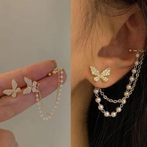 Korean Elegant Cute New Trendy Fashionable Rhinestone Butterfly Ear Cuff Stud Earrings for Girls Simple Stylish - Earring for Women Simple Fashion/ Earrings for Women New Collection - Products from Ch