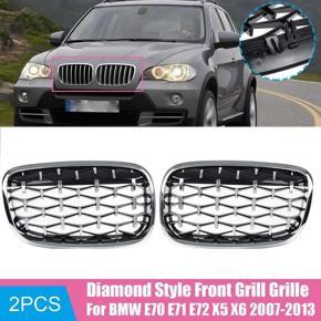BRADOO 2PCS Front Kidney Diamond Meteor Style Grille Grills for -BMW X5 E70 X6 E77 2007-2013 Racing Grill Chrome