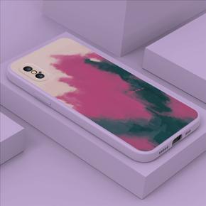 Hontinga for iPhone XS Case Watercolor Gradient Liquid Soft Square Silicone Phone Case Shockproof Protection Rubber Cover