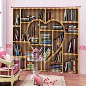 2pcs Book Shelves Love Heart Light Blocking Window Curtain Balcony Patio Decor