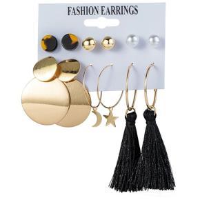 Trendy 6 Pairs = 12 Pcs Pearl Acrylic Tassel Stud Earrings Set for Women Fashion Bohemian Jewelry - Earring for Women/ Earrings Set for Girls