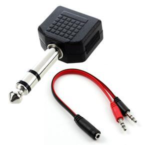 BRADOO- 6.35mm Male Plug to Dual 3.5mm Stereo Jack Female Socket Splitter Connector with Female to Dual Male Extension Cord