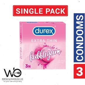 Durex - Extra Thin Bubblegum Flavored Condom - Single Pack - 3x1=3pcs