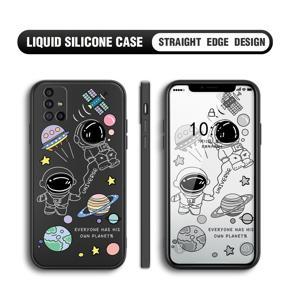 Hontinga for Samsung Galaxy A71 Case Fashion Earth Planet Astronaut Phone Case Soft Square Edge Silicone Cases Full Lens Cover Shockproof Protection Cover