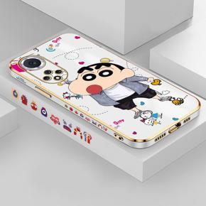 Hontinga for Huawei Nova 9 Back Cover Luxury 6D Plating Cartoon Crayon Shin-chan Side Pattern Case Soft Silicone Square Phone Cases