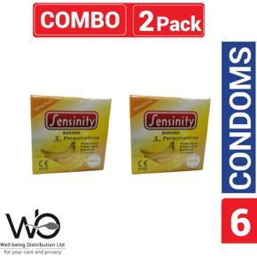 Sensinity Ultra Fine Ribbed & Dotted Banana Flavor Condom - Combo Pack - 2 Packs - 3x2=6pcs