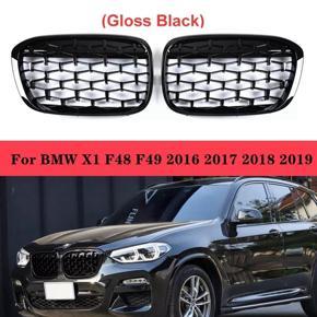 BRADOO 2PCS Front Kidney Diamond Meteor Style Grille Grills for -BMW X1 F48 F49 2016 2017-2019 Racing Grills Glossy Black