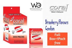 Coral - Strawberry Extra Performance Condom - Full Box+1Pack Free - 3x5=15pcs+3Pcs