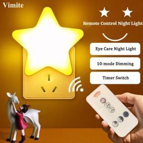 Vimite Cute Led Star Night Lights with Remote Control Automatic Sensor Mini Wall Lamp Plug-in Eye Protection Energy Saving Heart 10 Model Dimming Baby Sleeping Overnight Breastfeeding Bedroom Lamp for