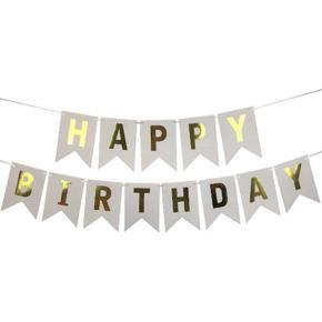 Happy Birthday Paper Card Banner, Letters Banner for Party Supplies, Birthday Decorations - White