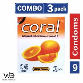 Coral - Orange Natural Latex Condom - Combo Pack - 3 Packs - 3x3=9pcs