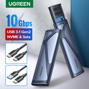 UGREEN M.2 NVMe and SATA SSD Enclosure Reader, 10Gbps USB C 3.2 Gen2, Thunderbolt 3 Compatible, Tool-Free NVMe External Enclosure Supports Dual Protocol M and B&M Keys and Size 2230/2242 /2260/2280 SS