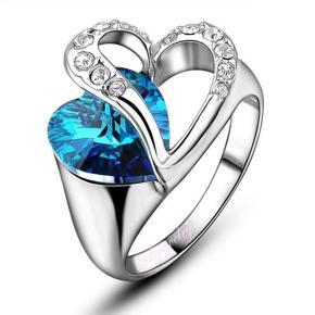 Blue Heart Shaped Finger Ring For Women