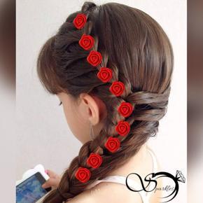 Artificial Red Flower Bobby Pins, Rose Bridal Hair Pins, Bridal Hair Clip, Flower Clips 6pcs set