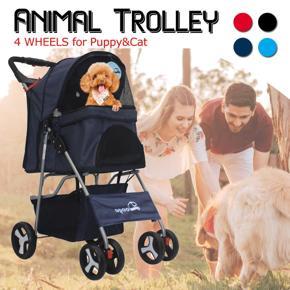 DOOGO 4 Wheel Folding Pet Travel Stroller Trolley Pet Walk Pushchair（Red） -