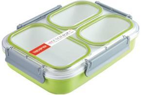 Tuelip Plastic Grid Lunch Box With 3 in 1 Slots Leak Proof Durable Green (1.35 LTR) 3 Containers Lunch Box (1350 ml)