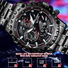 Fngeen Large Calendar Quartz Watch For Men Luxury Steel Band Fashion Waterproof Sports Dual Display Watches Mens Business Wristwatch