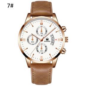 Men Round Dial Faux Leather Strap Calender Display Quartz WatchBracelet Gift