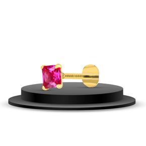 GOLD PLATED NOSE PIN SINGLE AD SQUARE PINK STONE
