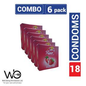 Tiger - Ultra Thin Strawberry Flavour Condom - Combo Pack - 6 Packs - 3x6=18pcs (টাইগার স্ট্রবেড়ী কনডম)