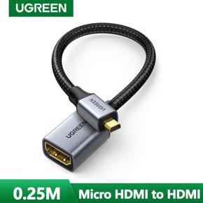 UGREEN Micro HDMI to HDMI Adapter, Micro HDMI to HDMI Nylon Braided Cable 25cm Male to Female Supports 1080P 4K/3D, Compatible for GoPro Hero 7 Raspberry Pi 4 Sony A6000 Camera Nikon B500