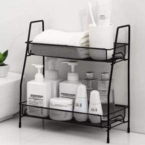 Metal Spice Rack Organizer Countertop Stand Holder Seasoning Storage Shelf Rack for Kitchen Bathroom Shower Counter Organizer 2-Tier (Black)