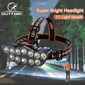 Outtobe Headlamps 8 Lamp Headlight LED Headlamp Rechargeable LED Headlight Outdoor Waterproof Headlight Torch Flashlight Fishing Headlamp with USB Charging Cable for Running Fishing Hunting Wild Adven
