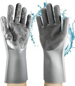 Reusable Silicone Magic Washing Gloves Pair with Scrubber for Kitchen, Bathroom, Car, Pet and Multipurpose Cleaning and Washing (1 Left and 1 Right Hand Silicone Scrub Glove Pair)