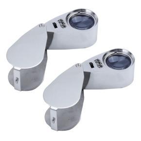 ARELENE 2Pcs 40X LED Pocket Magnifier Jeweller Eye Glass Loop Lens Magnifying Loupe UV Light