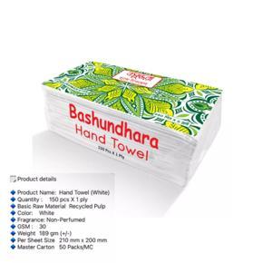 Hand Towel Tissue (White)-150pcs ×1 ply Bashundhara Tissue