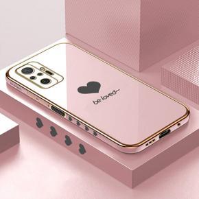 Hontinga for Redmi Note 10 Pro Luxury 6D Plating Soft Casing Silicone Square Frame Phone Case Shiny Bling Back Cover Lover Heart Side Pattern Case