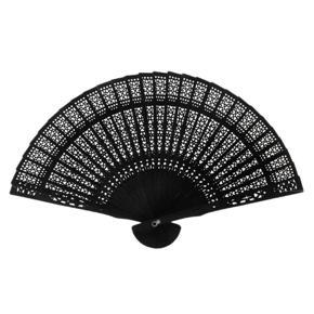 8 Inch Chinese Japanese Folding Fan Original Wooden Hand Flower Bamboo Pocket Fan For Home Decor Party Decoration-Black