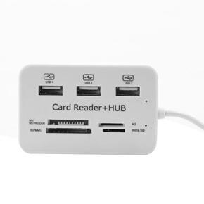 3in 1 Mini Card Reader USB Hub Combo 2.0 High Speed Multi USB 2.0 Hub - white