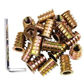 100Pcs 1/4inch-20 x 15mm Furniture Screw in Nut Threaded Wood Inserts Bolt Fastener Connector Hex Socket Drive