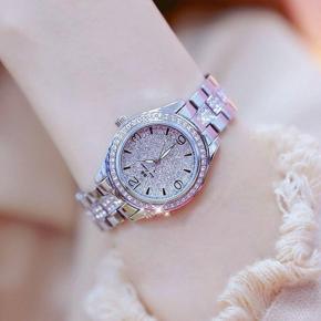 BS Women's Fashion Casual Watch Luxury Shining Rhinestone Stainless Steel Strap Delicate Simple Waterproof Quartz Wrist Watch