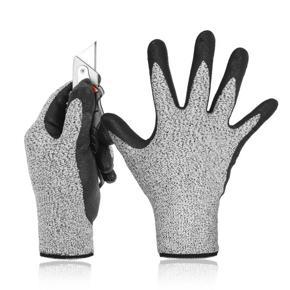Level 5 Cut Resistant Gloves 3D Comfort Stretch Fit, Durable Power Grip Foam Nitrile, Pass Fda Food Contact, Smart Touch, Thin Machine Washable, Grey 1 Pair(M)