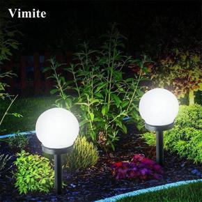 Vimite 4PCS LED Solar Lawn Lamp Outdoor Waterproof Automatic Sensor Ball Grounded Garden Light Christmas Decorative Fence Lights for House Pathway Warm White Color
