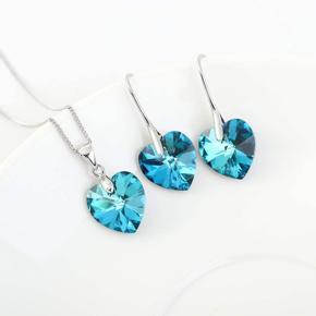 Zirconia Blue Heart Pendant Necklace Earrings Set