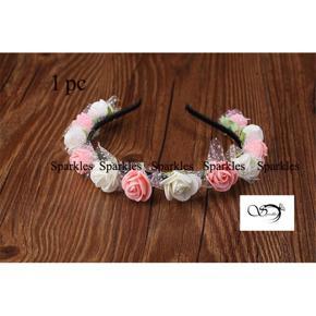 Artificial flower White & Baby PInk Color hair band for girls- 1 pc