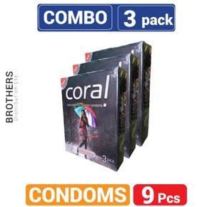 Coral Long Lasting Extra Time Lubricated Natural Latex Condoms - Combo Pack - 3x3=9Pcs