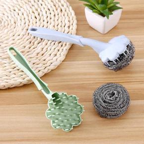 Stainless Steel Wire Ball Brush with Long Handle Kitchen Hanging Cleaning Brush Pan Kitchen Dish Handle Washing Tool
