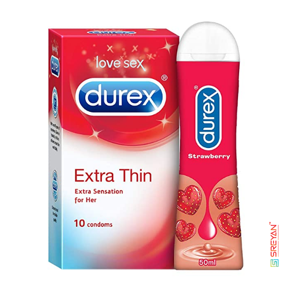 Durex Combo Extra Thin Condom - 10s + Strawberry Lubricant Gel - 50ml