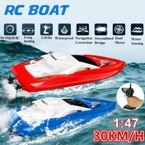 Electric RC Boat Yacht Style Ship 5-10KM/H High Speed Racing Remote Control Boat Blue - [Blue]