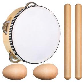 5 Pcs Musical Percussion,Including Natural Rhythm Sticks,Wooden Egg Rattles,Musical Tambourines,Kid's Musical Toy Gift