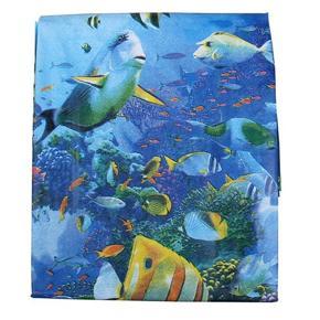 Blue Deep Sea Fish Pattern Waterproof Shower Bathroom Curtains With 12 Hooks