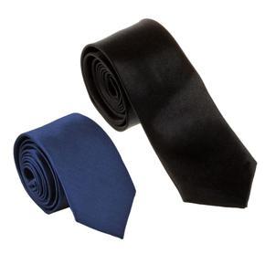 BRADOO- 2 Pcs Casual Necktie Polyester Narrow Neck Tie Skinny Solid Dark Thin Necktie, Black & Blue