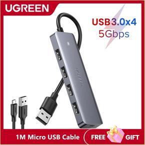 UGREEN 4-Port USB 3.0 Hub Ultra Slim High-Speed USB Splitter Portable Extension Data Hub Compatible for MacBook Mac Pro/mini Surface Pro XPS PS4 Xbox One Flash Drive HDD and More Grey/16CM
