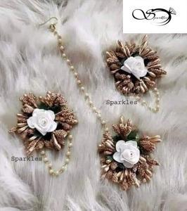 Artificial Flower Earrings & Tikli  Set -3 pc set
