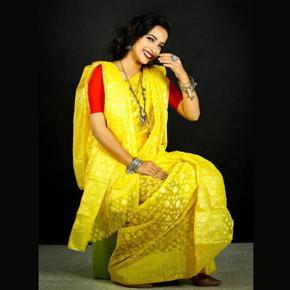 Yellow Half Silk Jamdani Saree for Women
